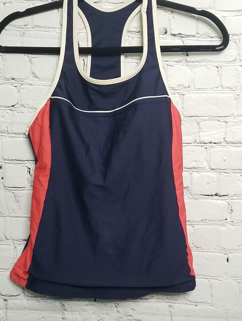Nautica womens racerback swim top size 8 navy w/red stripe on sides Good Cond